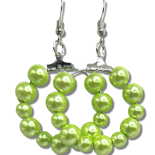 Light Green Faux Pearl Medium Loop Earrings
