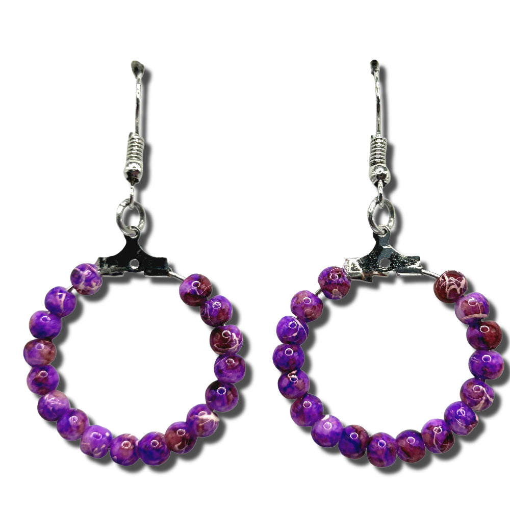 Small Loop Earrings with Purple Swirl Beads