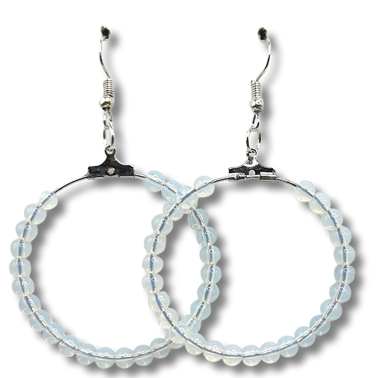 Large Loop Earrings with Opalescent White Beads