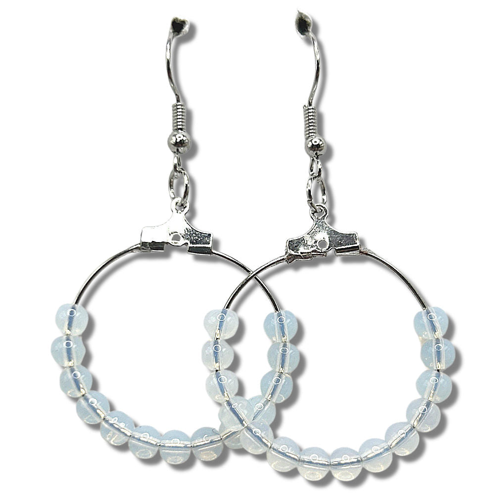 Medium Loop Earrings with Opalescent White Beads