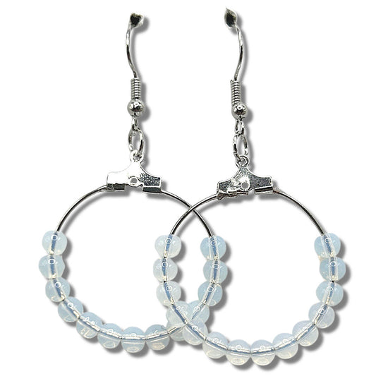 Medium Loop Earrings with Opalescent White Beads