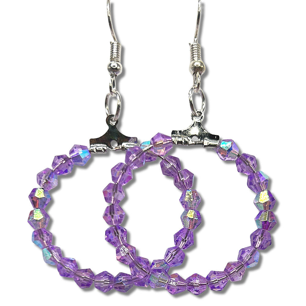 Medium Loop Earrings with Sparkly Purple Bicone Beads