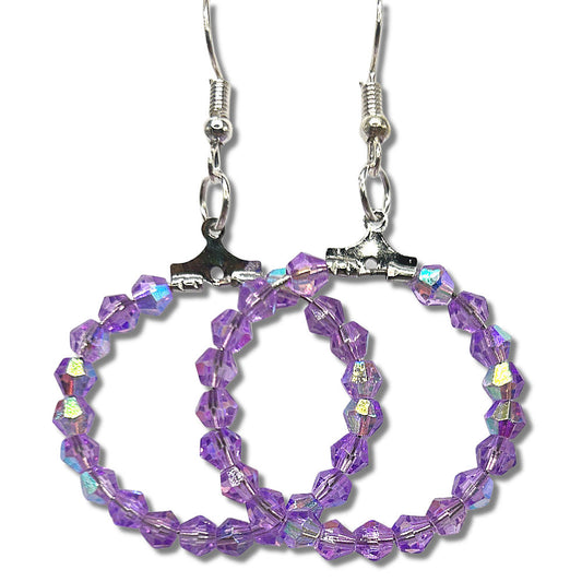Medium Loop Earrings with Sparkly Purple Bicone Beads