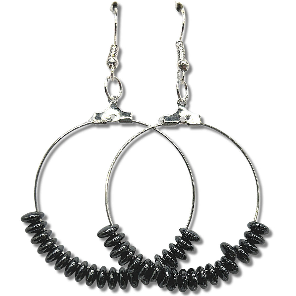 Large Loop Earrings with Faux Hematite Circles