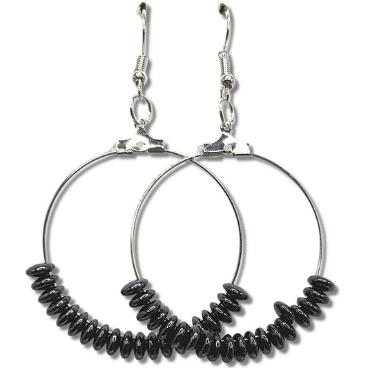 Large Loop Earrings with Faux Hematite Circles