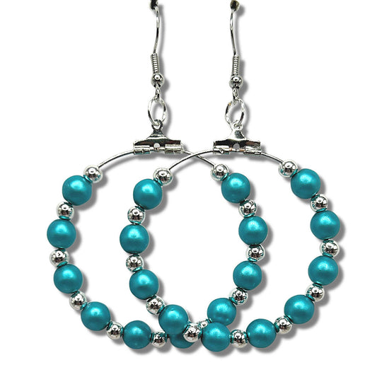 Matte Blue Faux Pearl Large Loop Earrings