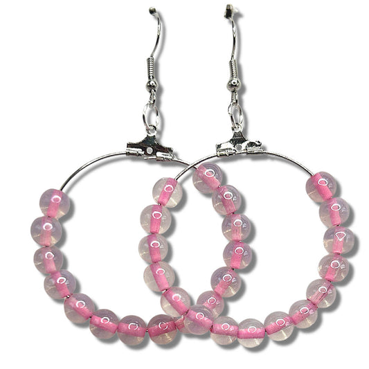 Pink Lined Clear Ball Large Loop Earrings