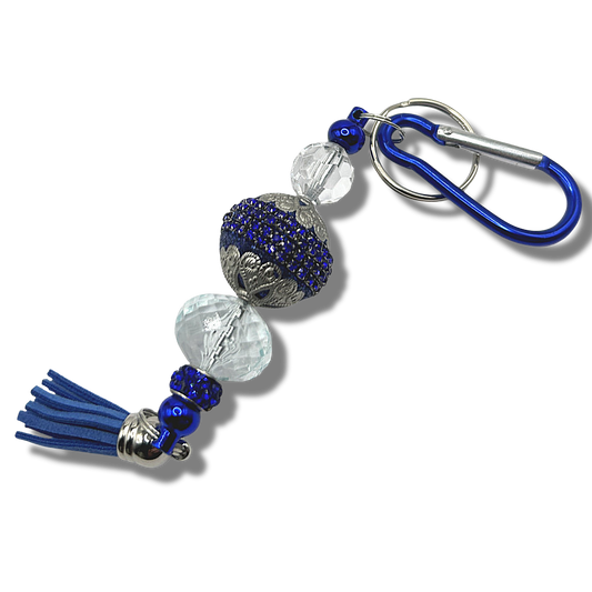 Keyring with Large Ornate Blue Bead