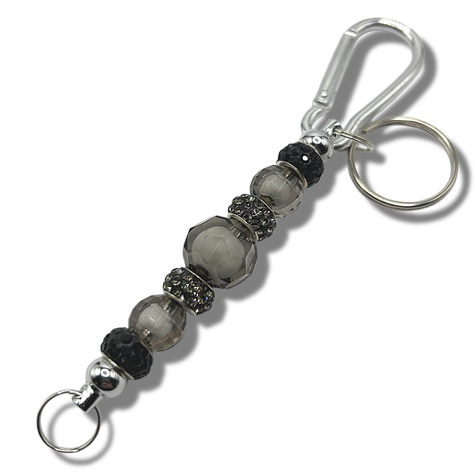 Keyring with Clear Black Beads with White Centers