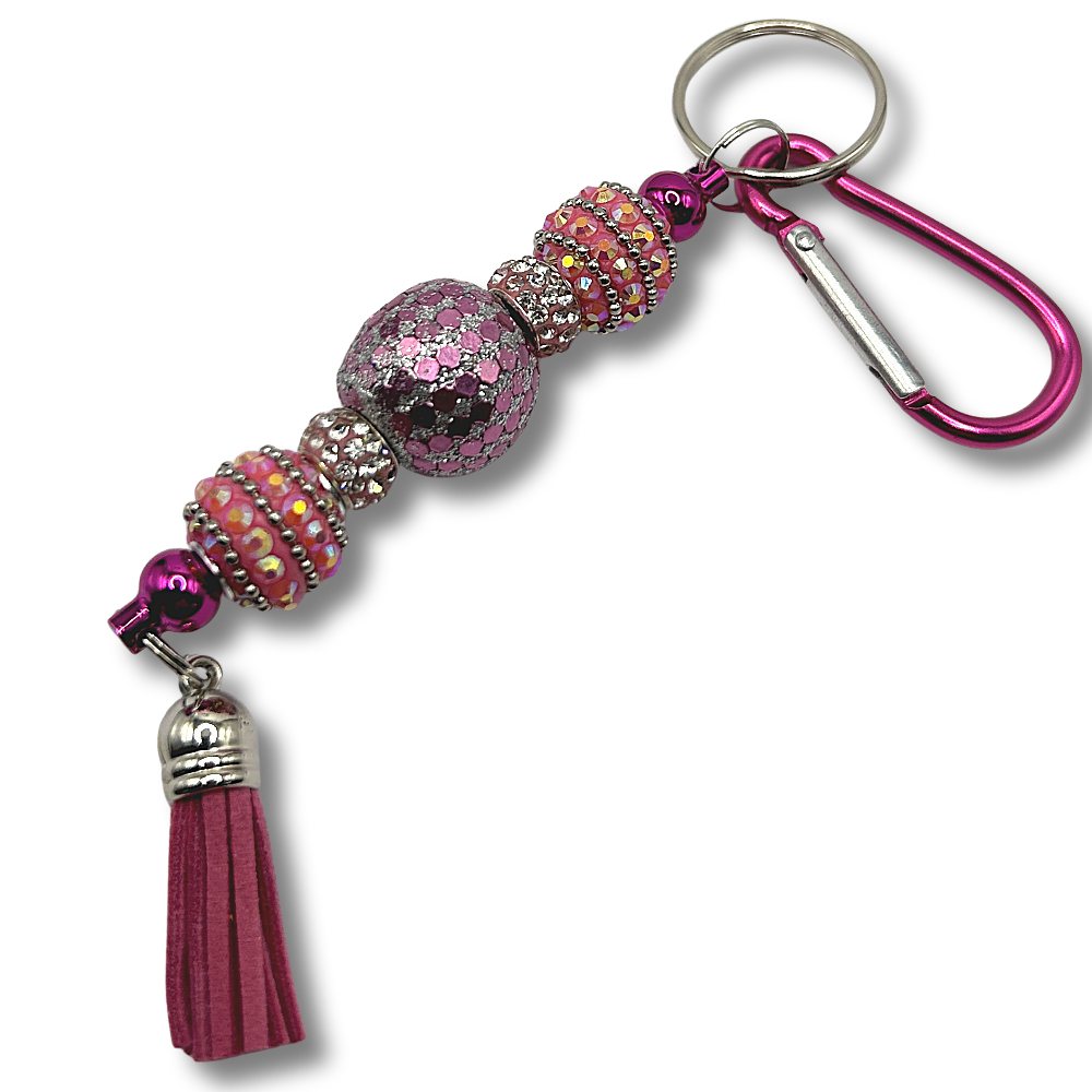 Keyring with Super-Sparkly Pink Beads