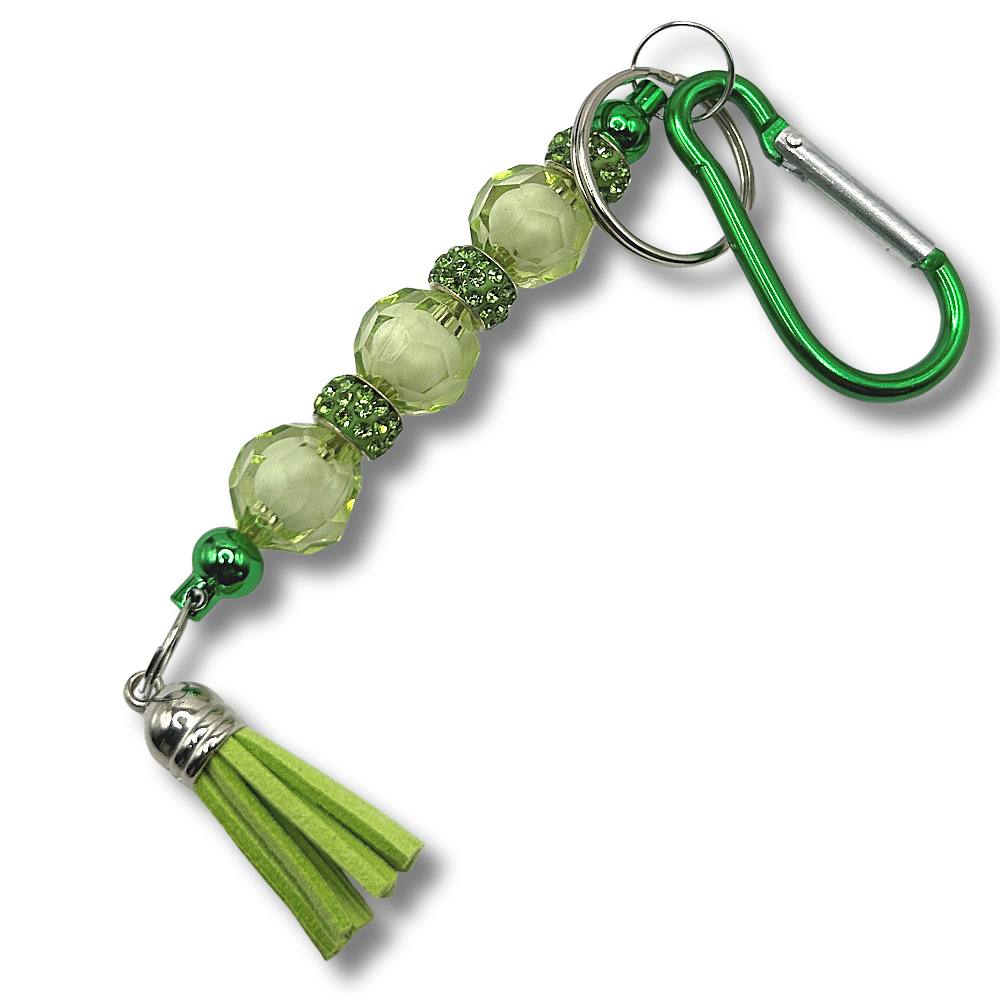 Keyring with Green and White Plastic Beads