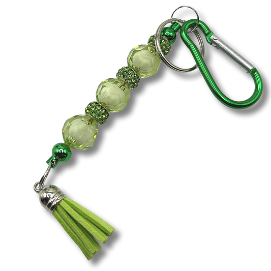 Keyring with Green and White Plastic Beads