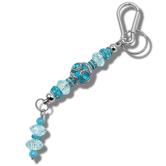 Keyring with Fancy Blue Bead and Extra Dangle