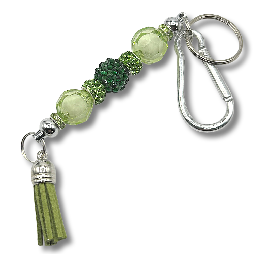 Keyring with Dark Green Sparkle Center and Light Green Accents