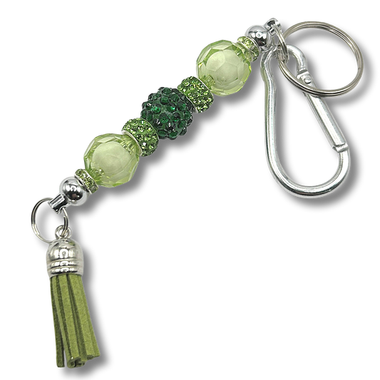 Keyring with Dark Green Sparkle Center and Light Green Accents