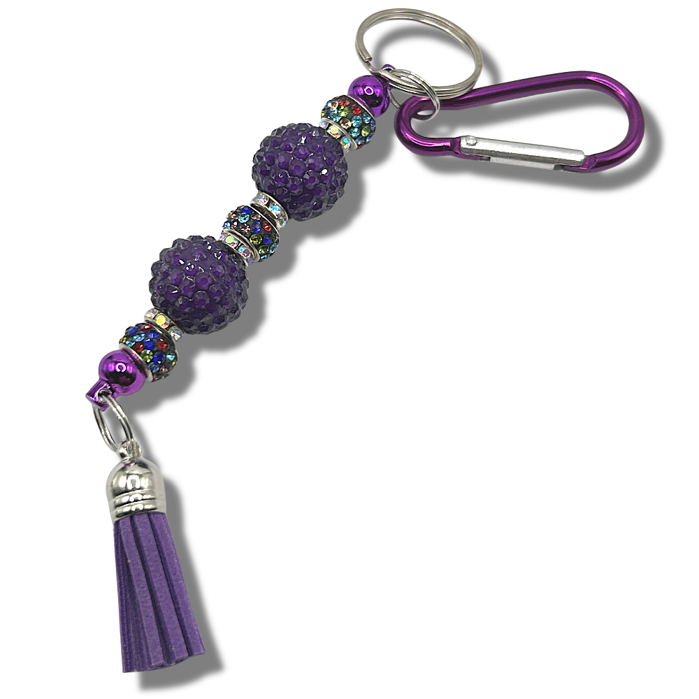 Keyring with Large Purple Balls and Multicolor Sparkles