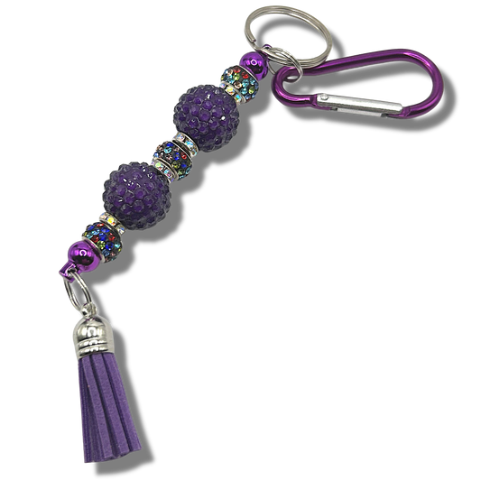 Keyring with Large Purple Balls and Multicolor Sparkles