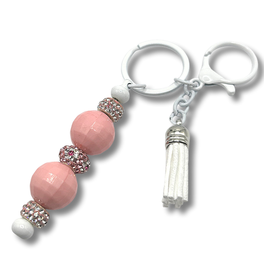 Keyring with Large Pink Beads and Sparkles