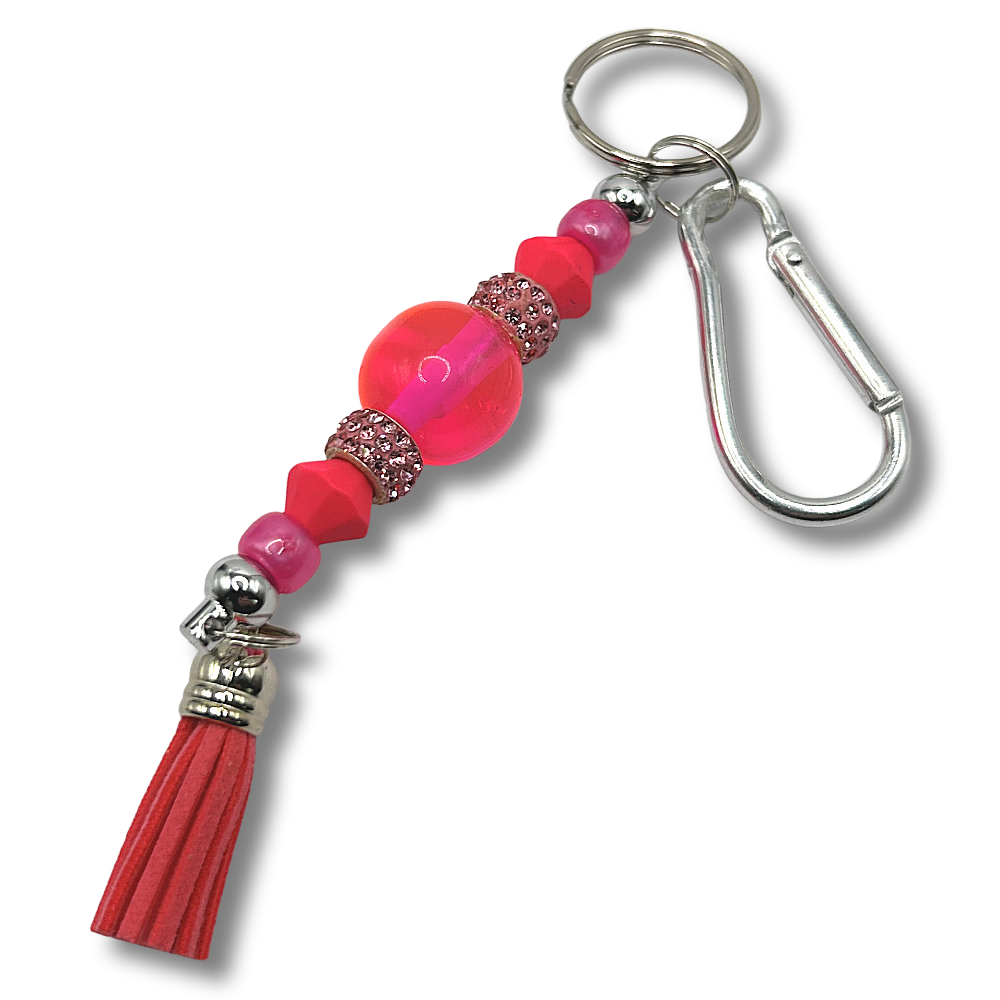 Keyring with Bright Pink Beads and Sparkles