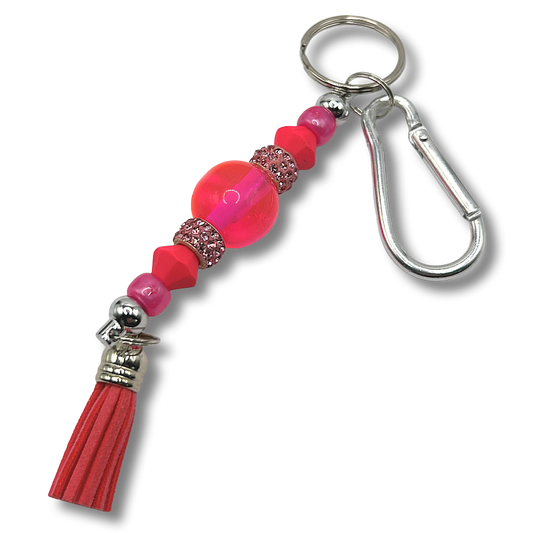 Keyring with Bright Pink Beads and Sparkles