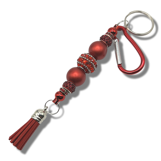 Keyring with Red Faux Pearls and Rhinestones