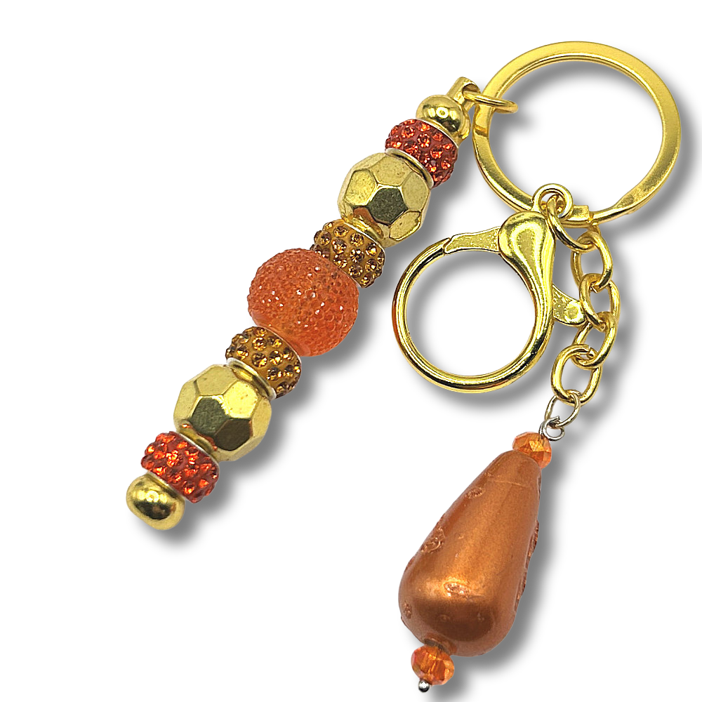 Keyring with Orange and Gold Sparkles