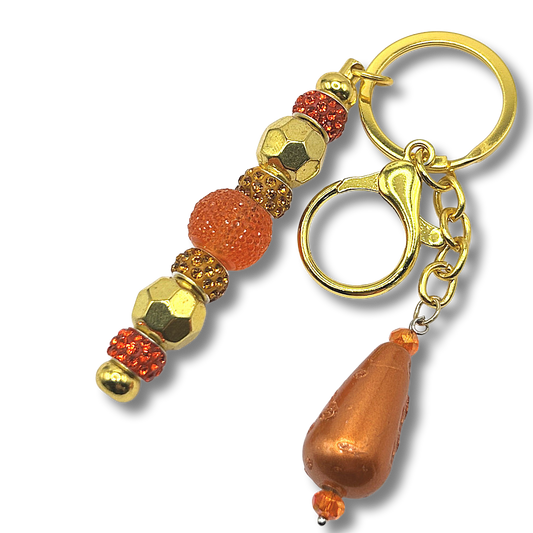 Keyring with Orange and Gold Sparkles