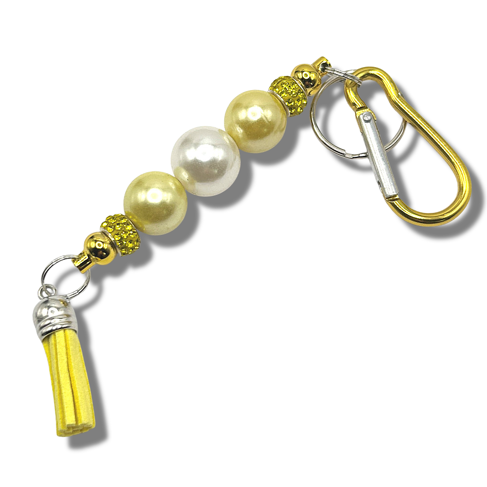 Keyring with Yellow and White Faux Pearls