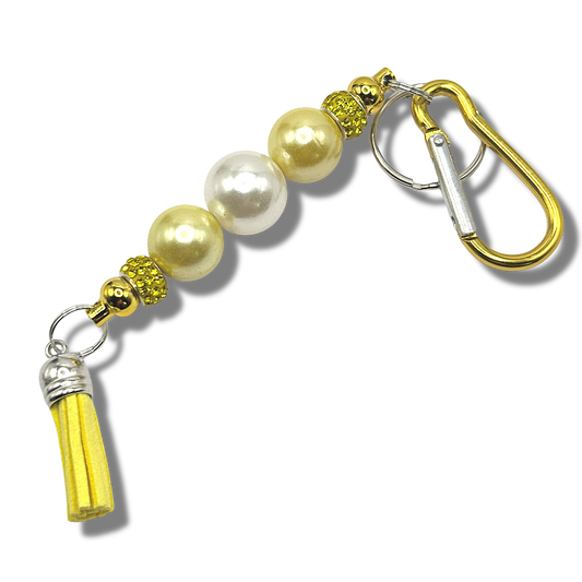 Keyring with Yellow and White Faux Pearls