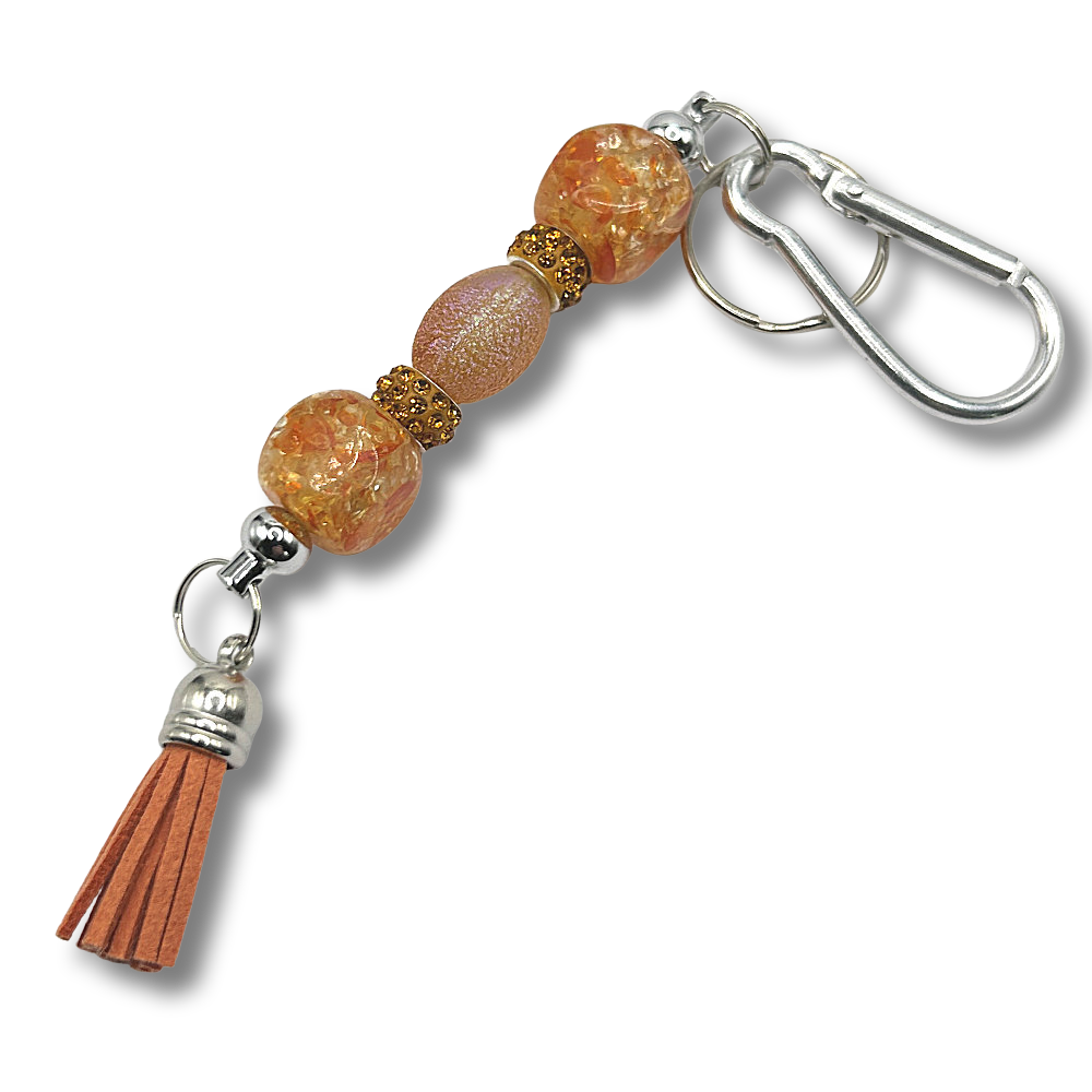 Keyring with Mottled Orange Beads