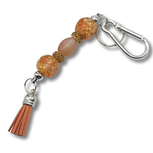 Keyring with Mottled Orange Beads