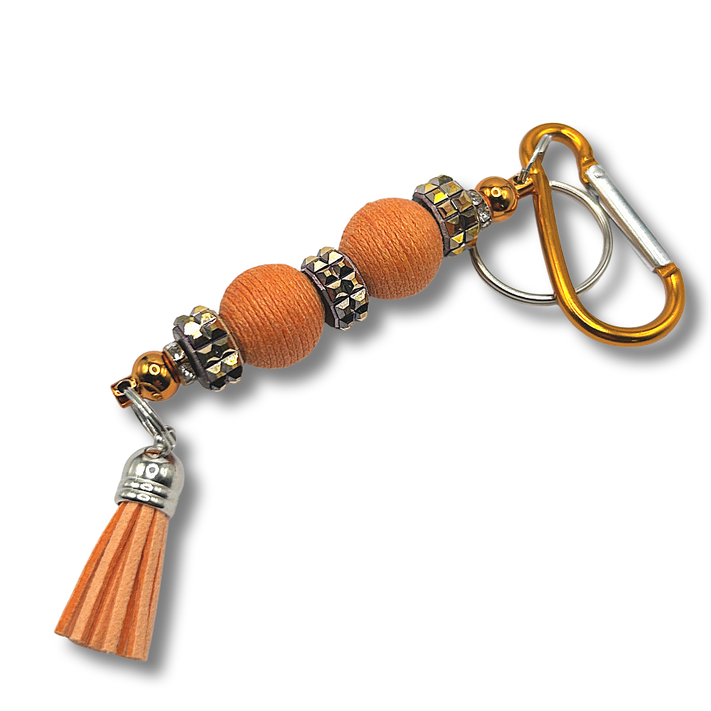 Keyring with Threaded Orange Beads