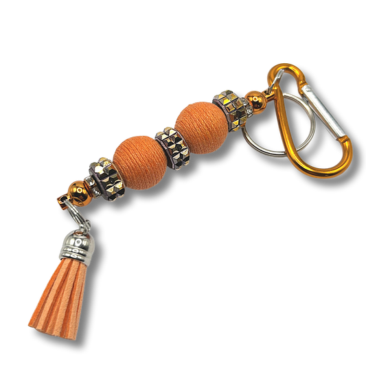 Keyring with Threaded Orange Beads