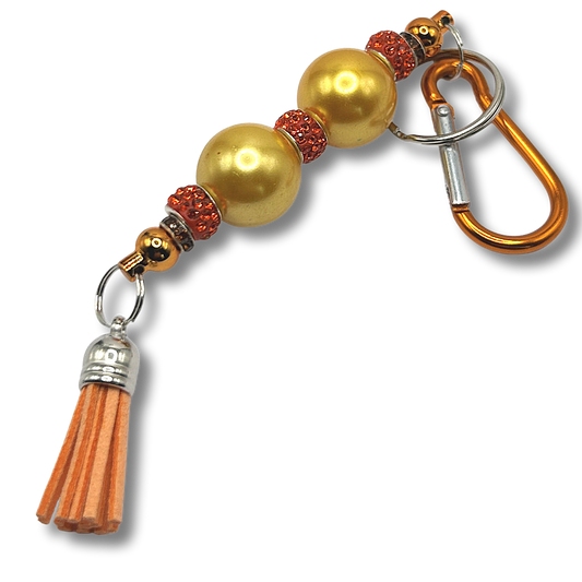 Keyring with Large Orange Faux Pearl Beads