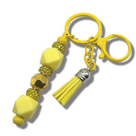 Keyring with Yellow Silicone Beads and Golden Accent