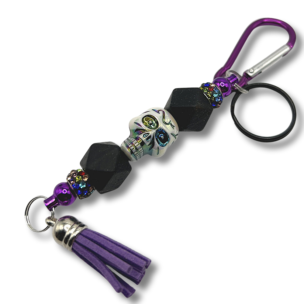 Keyring with Multicolor Skull Bead