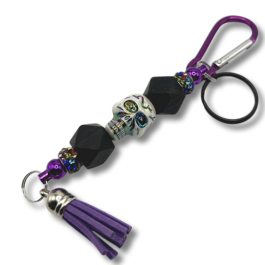 Keyring with Multicolor Skull Bead