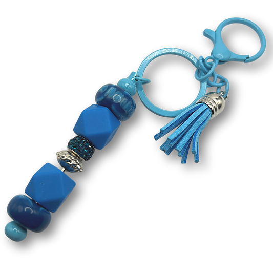 Keyring with Blue Silicone Beads and Mixed Accents