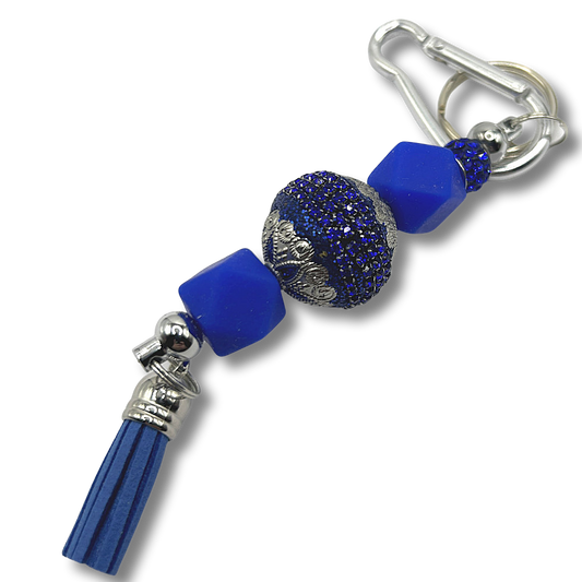 Keyring with Ornate Blue Bead, Silicone Accents, and Sparkles