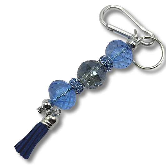 Keyring with Water Blue Beads and Sparkly Accents