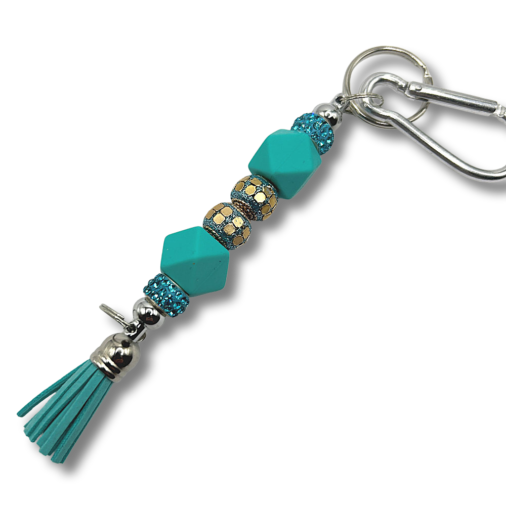Keyring with Teal Beads and Sparkles