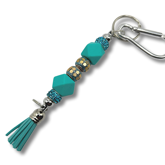 Keyring with Teal Beads and Sparkles
