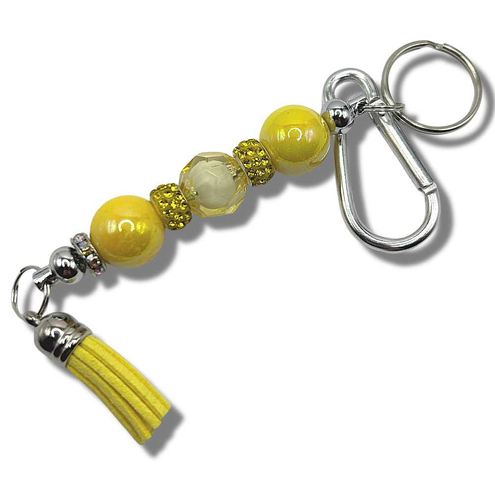 Keyring with Shiny Yellow Beads and Sparkles
