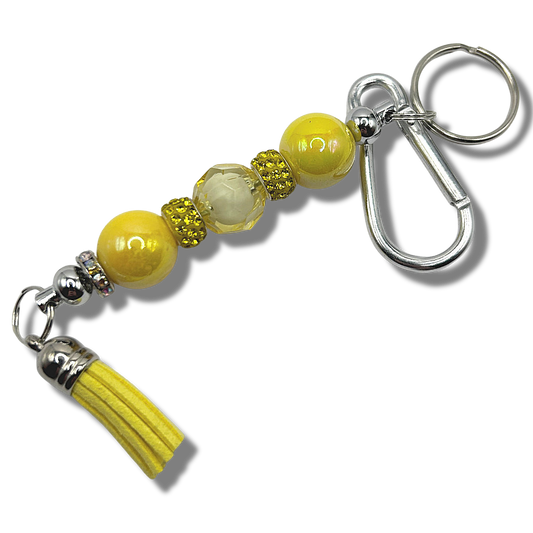 Keyring with Shiny Yellow Beads and Sparkles