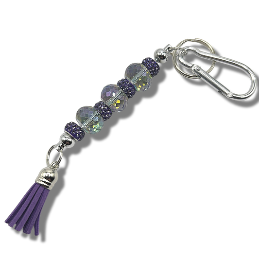 Keyring with Clear Purple Beads and Rhinestones
