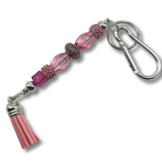 Keyring with Pink Floral Bead and Sparkly Accents