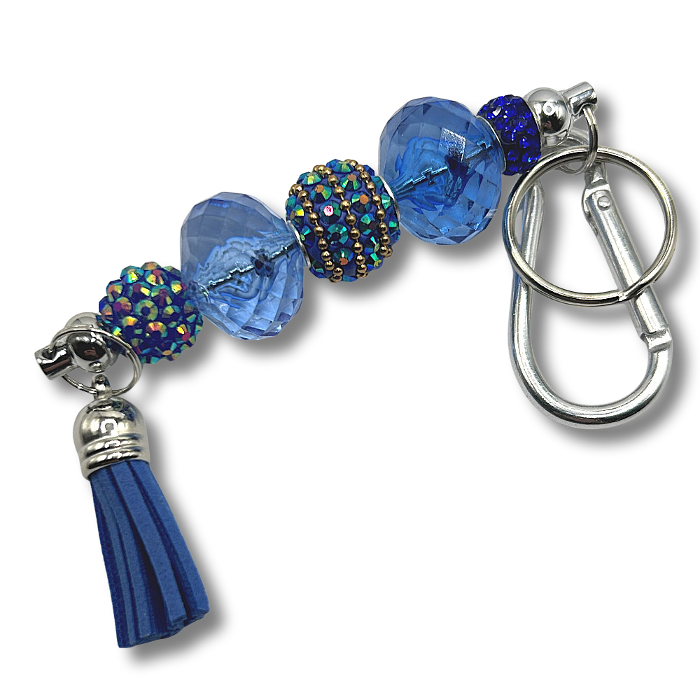 Keyring with Blue Rhinestones and Large Royal Blue Clear Beads