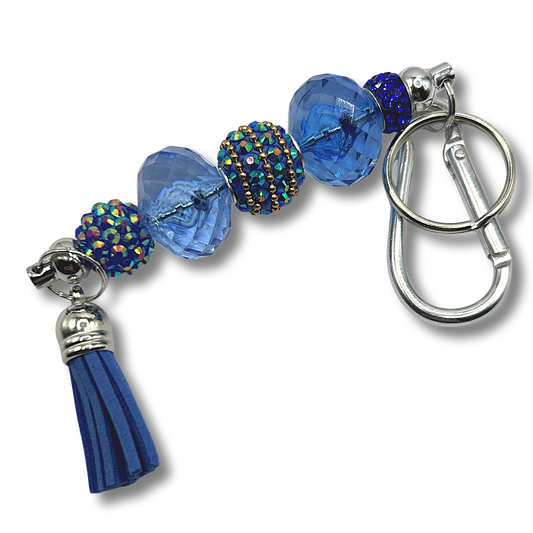 Keyring with Blue Rhinestones and Large Royal Blue Clear Beads
