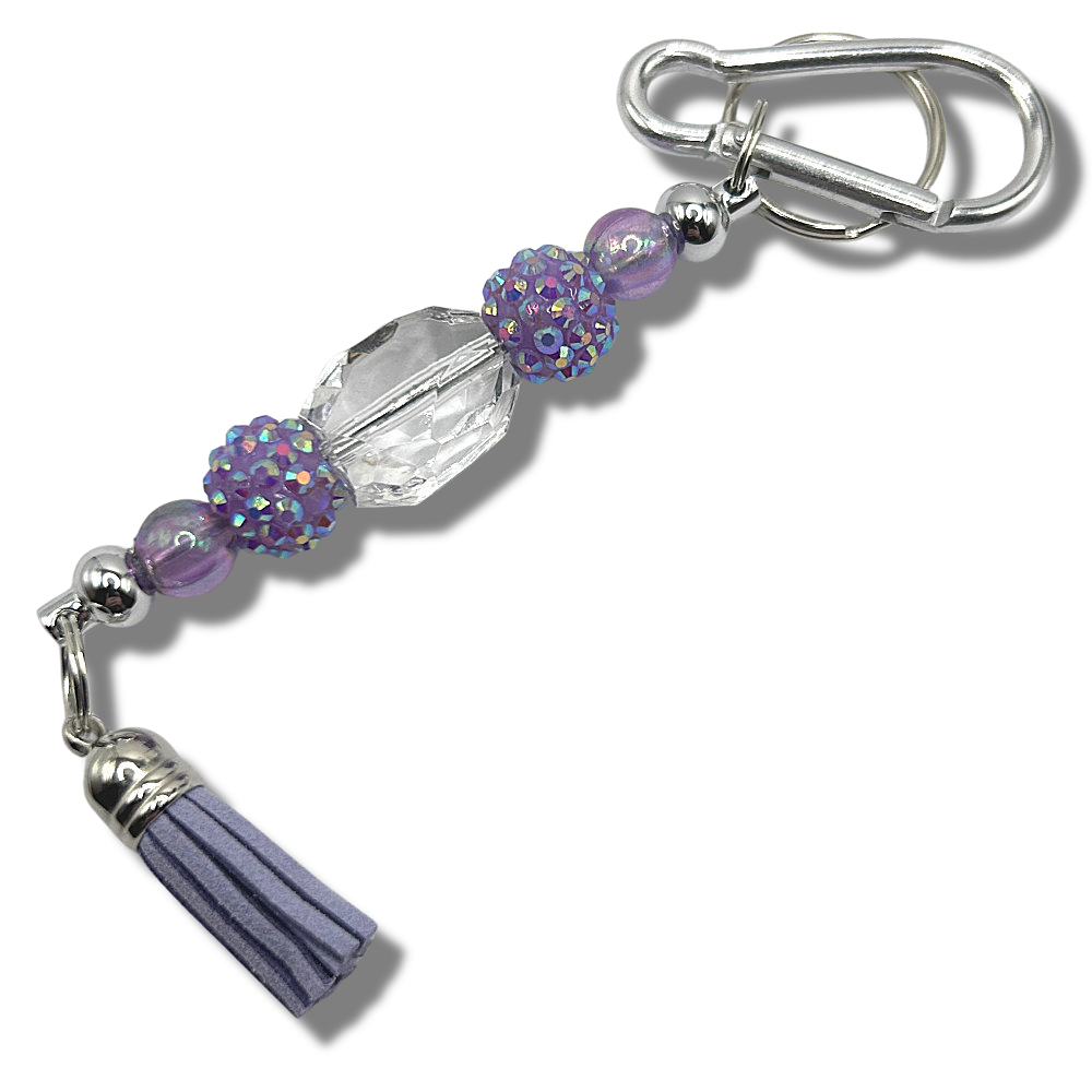 Keyring with Clear and Purple Sparkle Beads