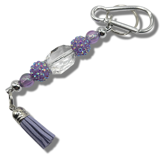 Keyring with Clear and Purple Sparkle Beads
